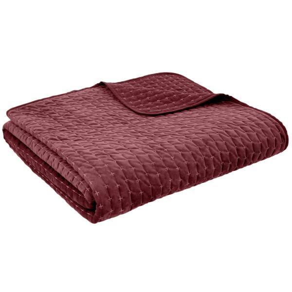 Bianca Attica Velvet Embroidered Bedspread Burgundy