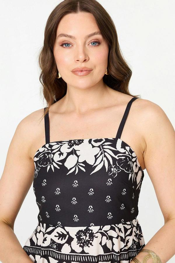 Black | Border Print Sleeveless Cami Midi Dress