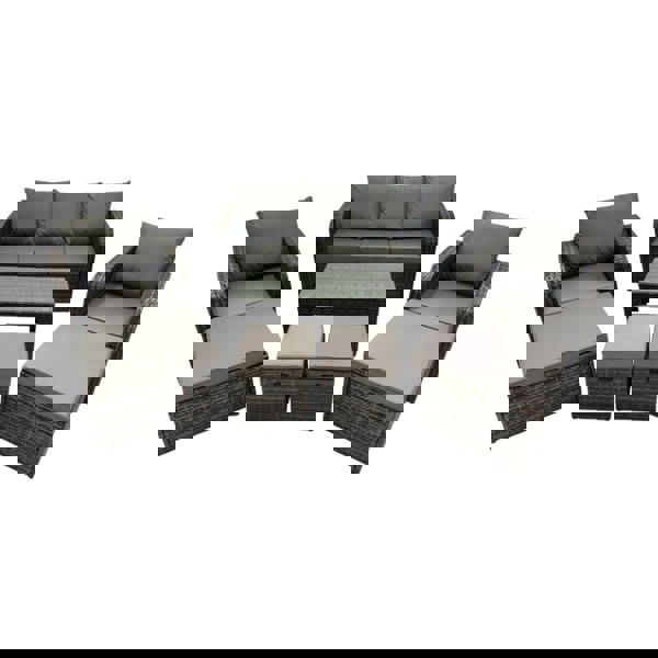 Fimous Rattan Garden Outdoor Furniture Set 3 Seater Sofa Reclining Chair Coffee Table with 4 Footstools