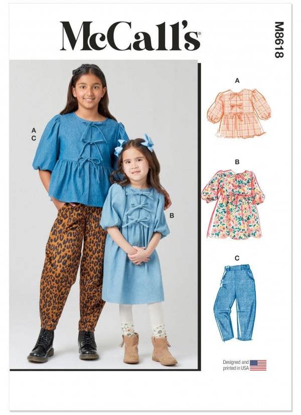 McCalls 8618 Paper Sewing Pattern – Kids' Top, Dress & Trousers, Easy