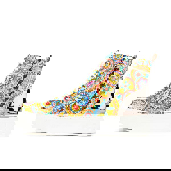 Embassy London Camila High - Signature Print - Women's platform sole leather high-top metallic detail trainer