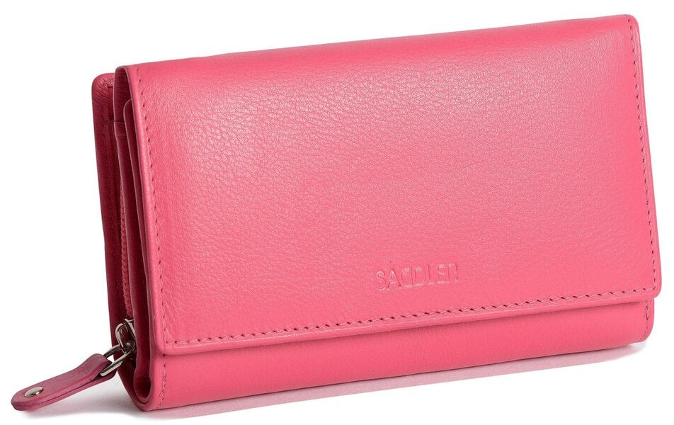SADDLER PAULA Handmade Leather Trifold Purse – RFID Protected | 8 Card Slots, ID Window & Rear Zip Pocket | Gift Boxed - Fuchsia