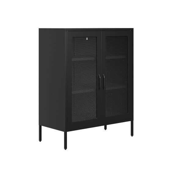 Wyld Haus Patak Black Metal Mesh Cabinet 2 Doors 2 Shelves