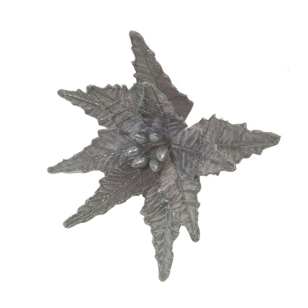 Samuel Alexander 50cm Silver Velvet Poinsettia Stem with Glitter Christmas Decoration