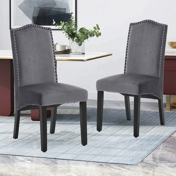 Grey Velvet High Back Dinning Chair Set of 2 Dining Chairs Living and Home