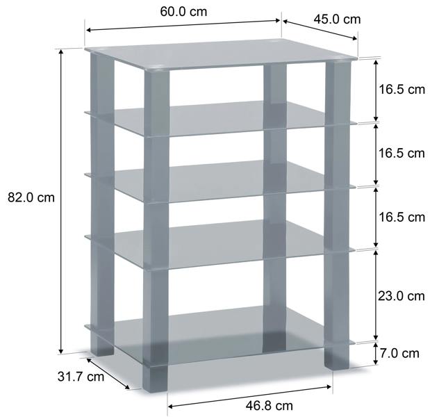 Homeology TRINITY Gloss Black 5 Shelf with Black Legs Flat Screen TV Rack Glass Stand