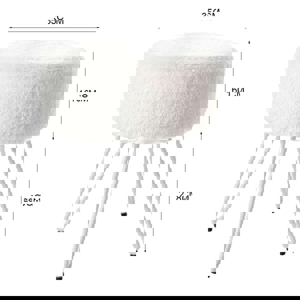 Living and Home Soft Fluffy White Low Chair Dressing Footstool with Metal Leg