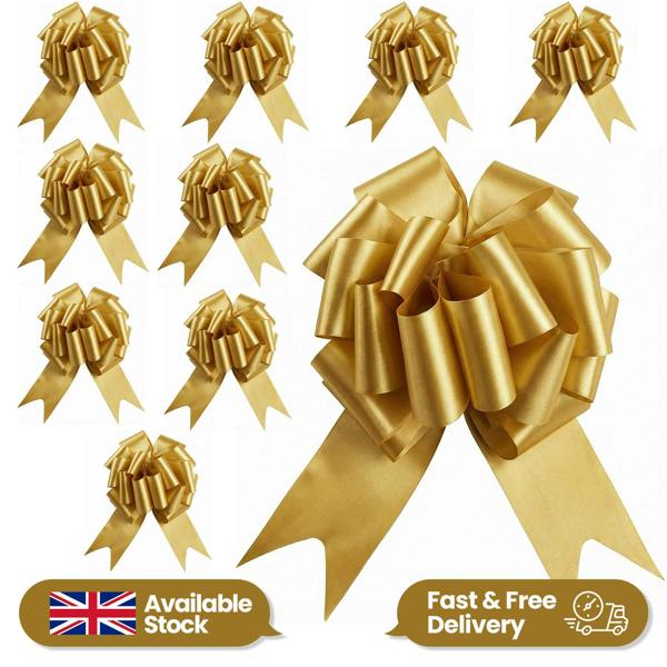 Size Option Range: Festive Hanging Stocking and Gold Pull Bows for Gift Wrapping and Seasonal Displays image 1