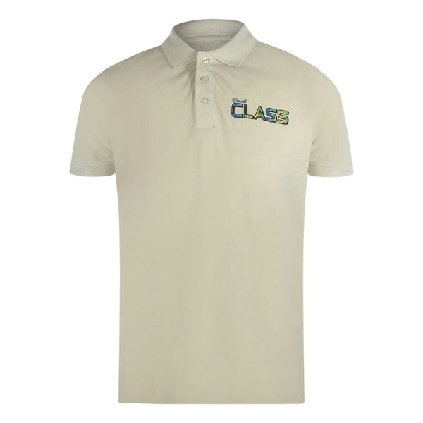 Cavalli Class Vibrant Floral Logo Beige Sand Polo Shirt