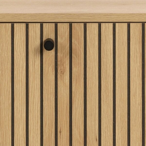 Wyld Haus Bjork Natural Oak Wood and Black Panelled Shoe Cabinet 1 Door
