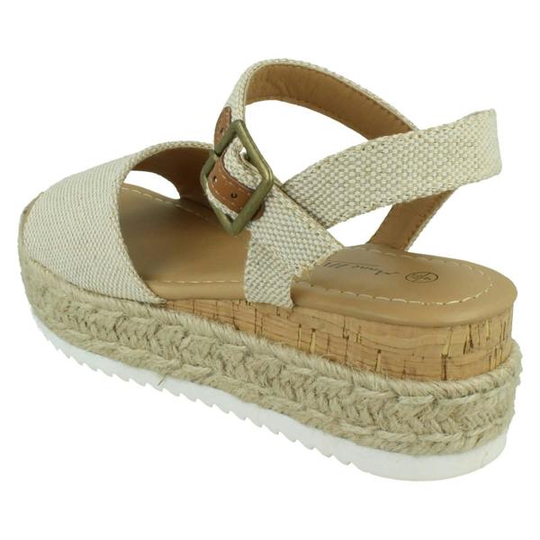 Anne Michelle Ladies Mid Platform Wedge Espadrille Mule Sandal with Buckle Ankle Strap F12091