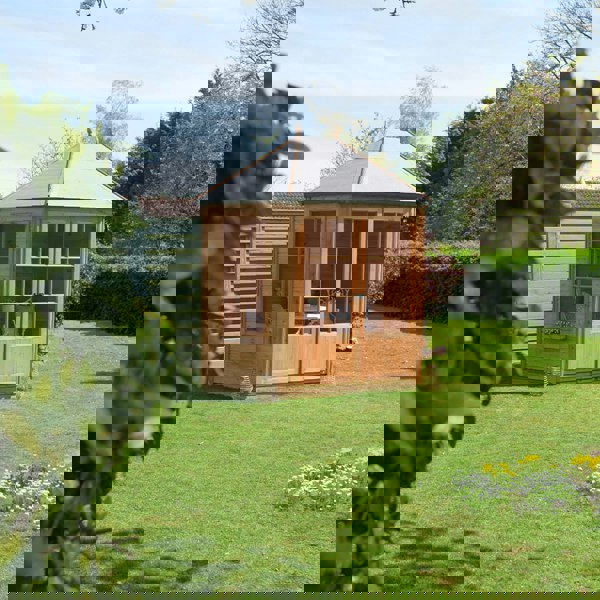 Shire Windermere Hexagonal Gazebo Summerhouse 8x7 Double doors 12mm Cladding