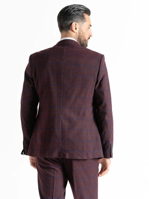 V2 Classic Kensignton Three Piece Suit - Soft Plum Tweed With Blue Checks