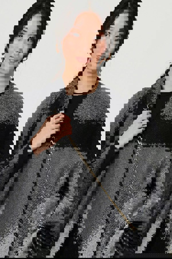 Black | Abstract Print Oversized Poncho
