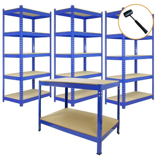 Monster Racking Q-Rax 3 x 120cm & 2 x 90cm Blue Metal Racking Units