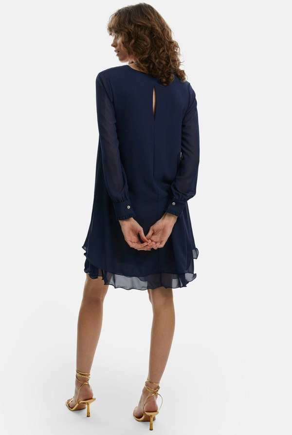 Long Sleeve Navy Wave Hem Dress - James Lakeland