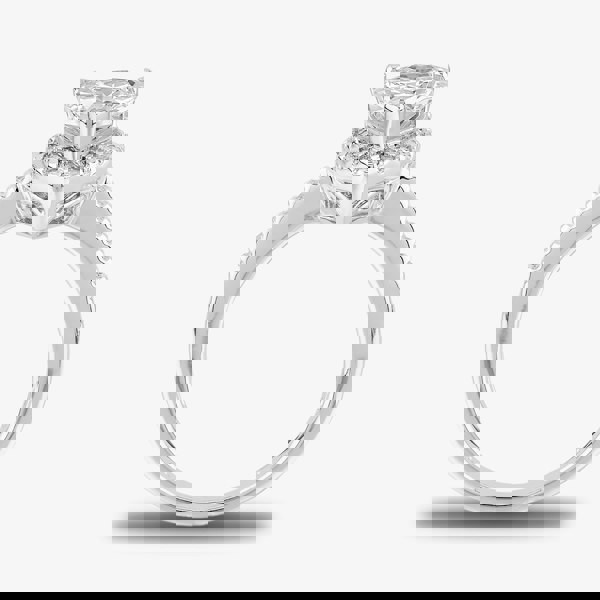 Starbright Silver Pear-Cut Cubic Zirconia Halo Shouldered Ring R6163 3A