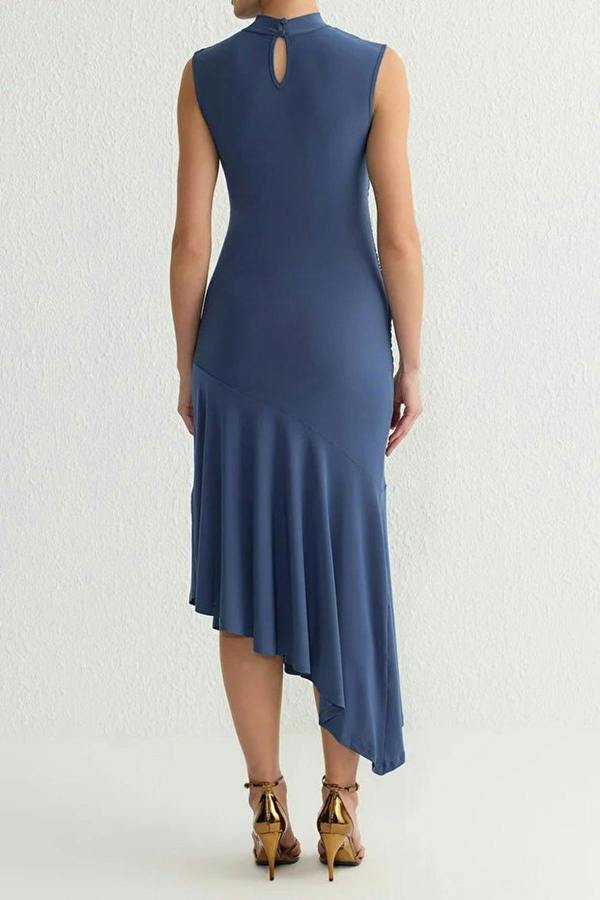 WOVCOR Elegant Knit Evening Dress with Ruffle Detail