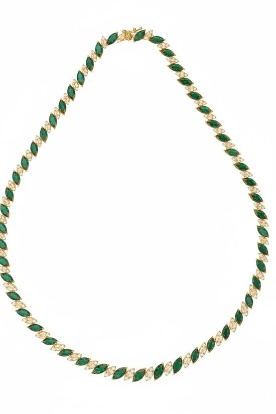 Latelita Viscountess Statement Tennis Necklace Emerald Gold
