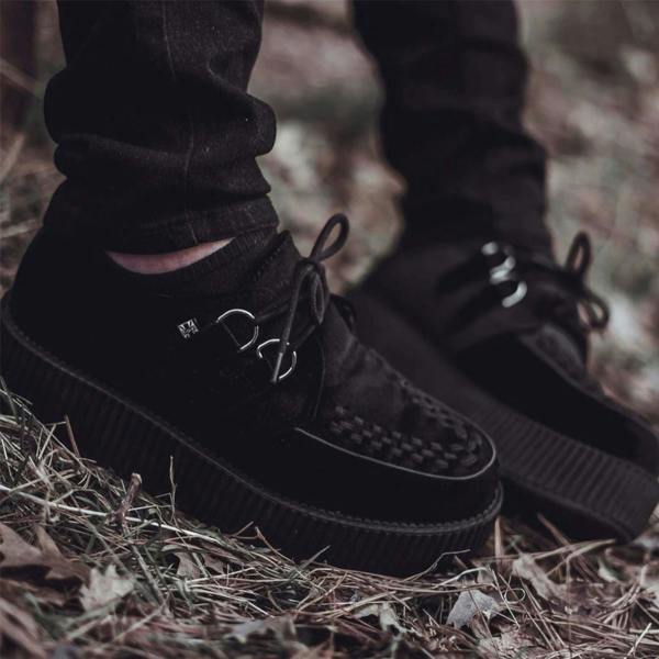 TUK Footwear TUK Viva High Creeper Black Suede Platform Lace-Up Goth Shoes - AV7757