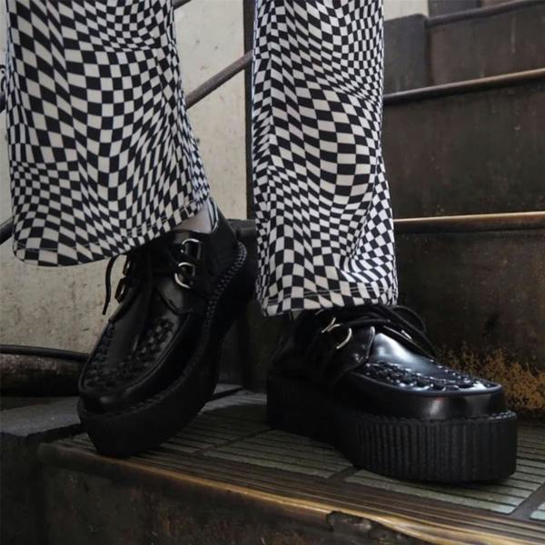 TUK Footwear TUK Viva High Creeper Black Leather Platform Lace-Up Goth Shoes - AV6802