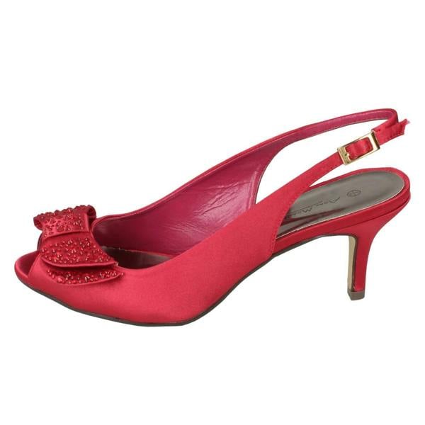 Anne Michelle Ladies Anne Michelle Mid Heel Peep Toe Diamante Bow Vamp Court Shoes