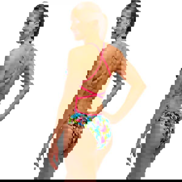 Funkita Blotchy Babe Strapped In neon floral bikini set in black multi