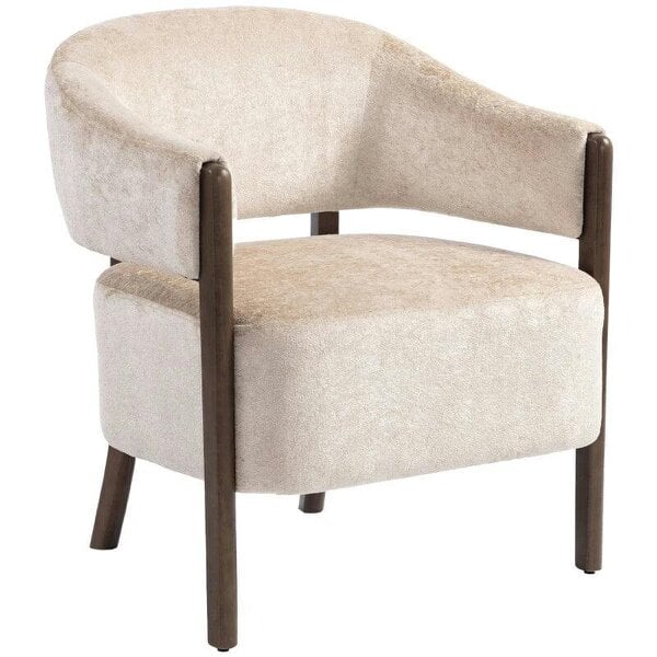 Accent Chair, Chenille Upholstered Tub Chair with Wide Seat, Solid Wood Frame and Legs, Comfy Armchair, Beige