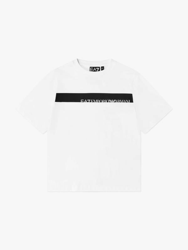 EA7 Emporio Armani Boys Train Extended Logo T-Shirt in White