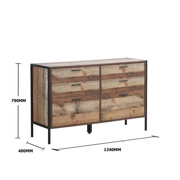 Timber Art Design Stretton Rustic Chest 6 Drawers Bedroom Living Room Storage Industrial Oak