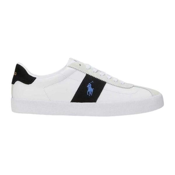 Ralph Lauren Mens Court Vulc Leather Trainers - White/Blue - 