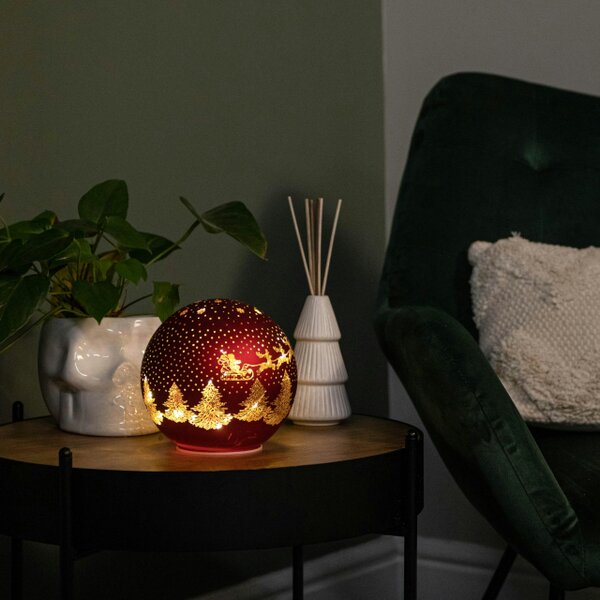 Samuel Alexander 15cm Battery Operated Light up Santa Glass Ball in Red with Warm White LEDs