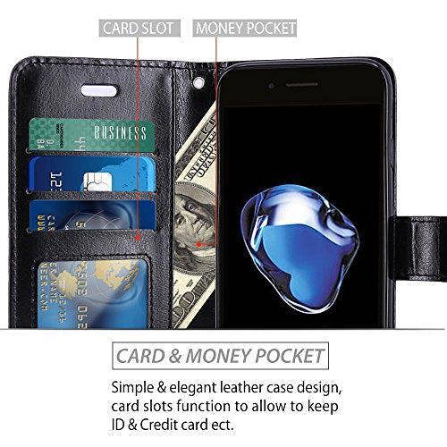 iPhone 8 Plus Case, PU Leather Wallet Case Flip Cover with Card Slots & Stand For Apple iPhone 8 Plus - Black