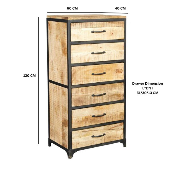 Wyld Haus Toivakka Industrial Reclaimed Wood and Metal Storage Chest of 6 Drawers