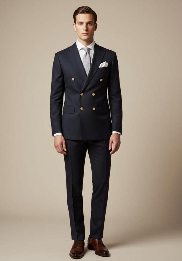 Dark Navy Double Breasted Suit with Gold Button