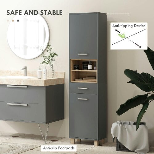 Wyld Haus Suna Tall Bathroom Storage Cabinet With Moisture Resistant Board Finish Matte Grey
