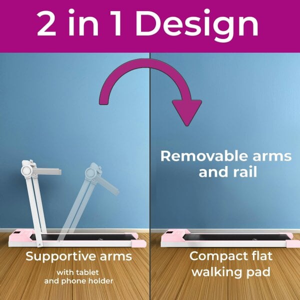 Neo Pink Walking Pad Treadmill with Handrail
