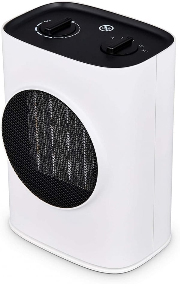 MYLEK 1800W Electric Flat Fan Heater Portable Adjustable Thermostat 2 Heat Settings