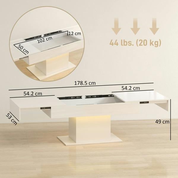 Wyld Haus Mara High Gloss White Extendable Coffee Table With LED Lighting And Storage