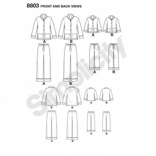 Simplicity Sewing Pattern 8803, Pyjamas for Women, Teenagers, Kids, A (S - L / XS - XL) - Easy