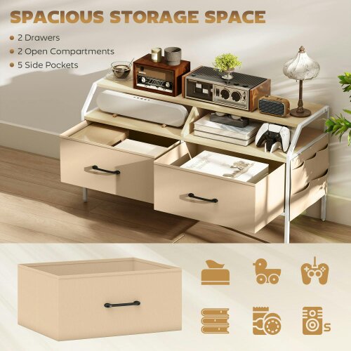 Wyld Haus Avamira Small 98cm Natural and White TV Stand With Foldable Drawers for TV's up to 55 Inches