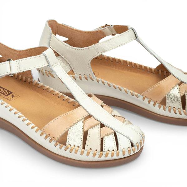 Pikolinos Women's White Leather Semi-Open Wedge Sandal Shoes - Cadaques