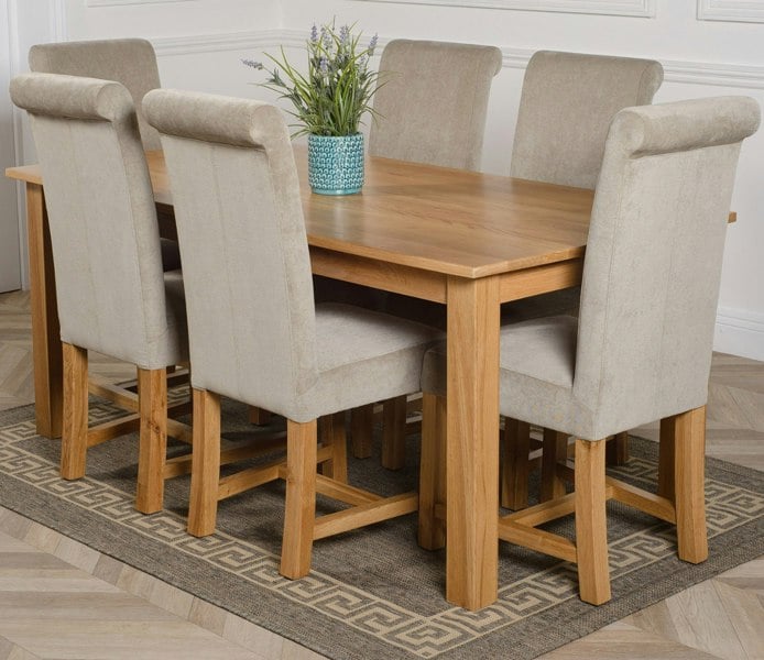 That's Furniture Oslo 180 x 90cm Large Oak Dining Set with Washington Fabric Chairs
