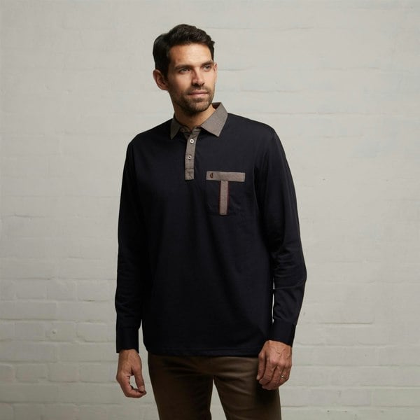 Gabicci G53Y01 Mens Long Sleeve Plated Jersey Polo Shirt Gabicci Classic - NAVY