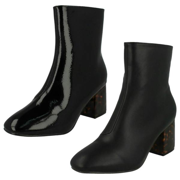 Spot On Ladies Spot On Block Mottled Heel Ankle Boots