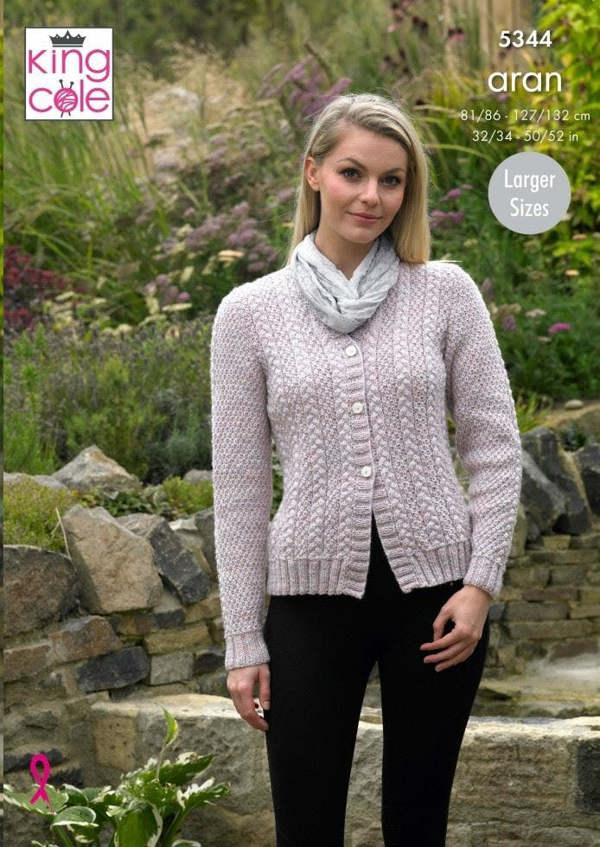 King Cole Fashion Aran Knitting Pattern 5344, Cardigans, Sweaters for Men, Women, 32 - 46 Inches & 38 - 52 Inches
