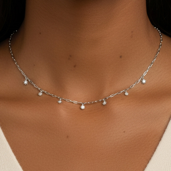 MUCHV Chain Choker With Moon and Star Charms
