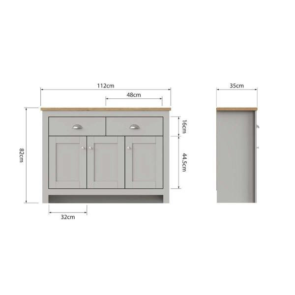 Timber Art Design Lisbon Sideboard 3 Doors 2 Drawers Buffet Storage Cabinet Cupboard Light Grey
