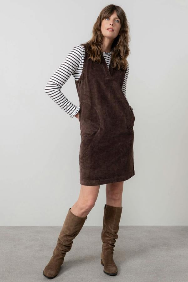 Lily & Me Belle Stretch Cotton Jumbo Cord Dress Chocolate