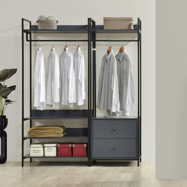 Swish Furniture Alva Pair of Open Wardrobes with 2 Drawers and 4 Shelves